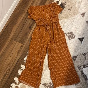 VICI Maple Taffy Strapless Pocketed Tie Jumpsuit